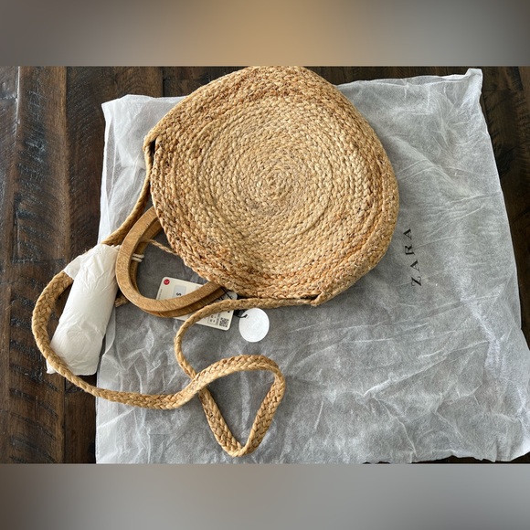 ZARA Natural Woven Round Straw Tote - Tan - Picture 3 of 5